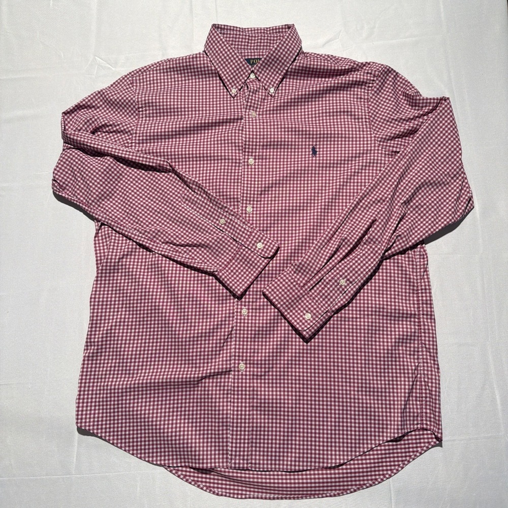 Polo Ralph Lauren Mens Performance Gingham Button Up Shirt XL Red White Nylon